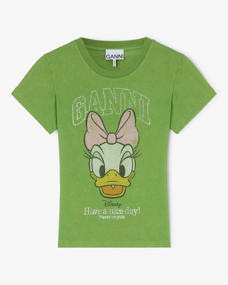 Ganni Minced Herb Daisy Duck grünes Baby-Fit-T-Shirt Recycelte Baumwolle - Größe Minced