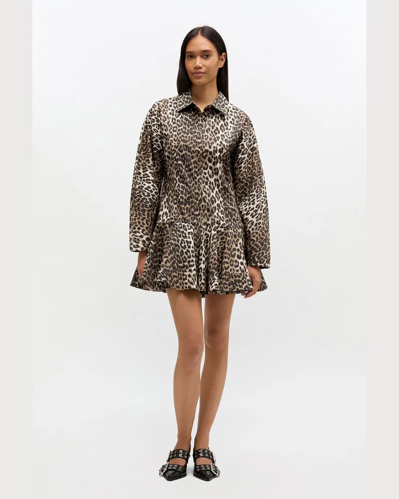 Ganni Almond Milk Hemdkleid mit Leopardenmuster - Größe Almond