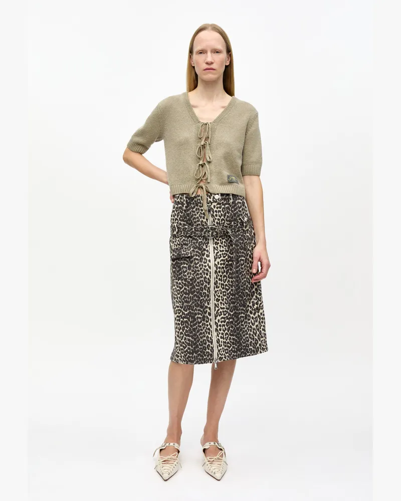 Ganni gemischt Midirock aus Baumwoll-Tweed mit Leopardenmuster Baumwolle - Größe Gemischt