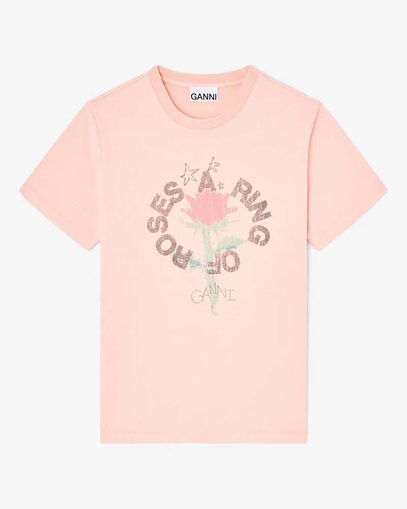 Ganni pfirsichfarbenskin T-Shirt mit Rose Recycelte Baumwolle - Größe Pfirsichfarbenskin