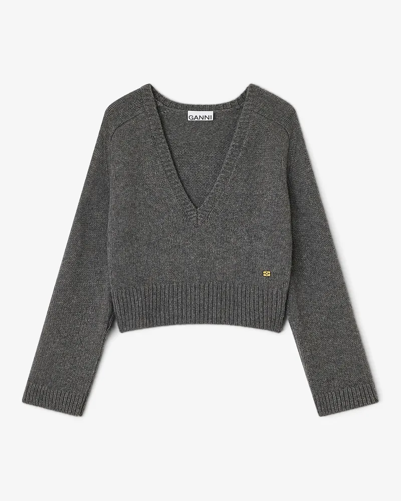 Ganni gemischt Dunkelgrauer Pullover mit V-Ausschnitt Wolle - Größe Gemischt