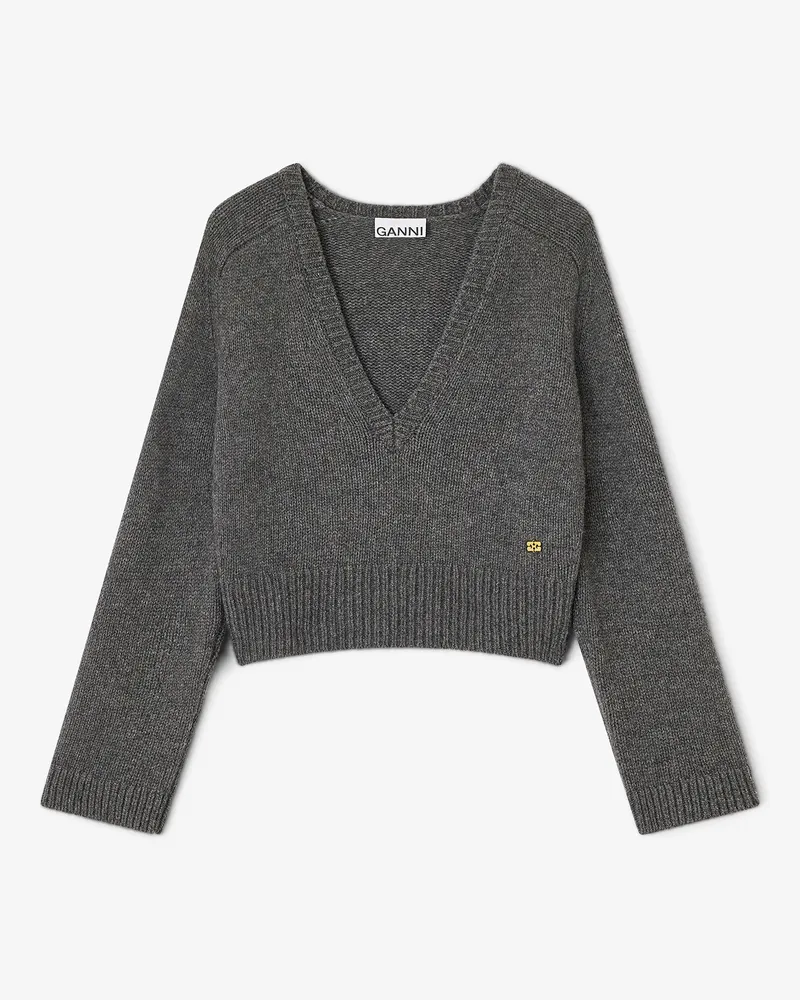 Ganni gemischt Dunkelgrauer Pullover mit V-Ausschnitt Wolle - Größe Gemischt