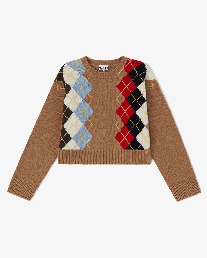 Ganni Jumper mit Argyle-Muster beige Beige
