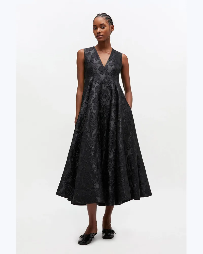 Ganni Jet schwarz Langes Cloqué-Kleid aus Satin - Größe Jet