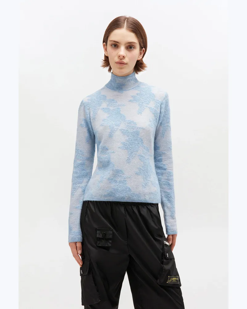 Ganni Blauer transparenter Rollkragenpullover Blissful blau Blissful
