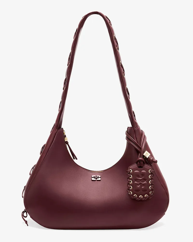 Ganni Burgunderrote mittelgroße Hobo-Tasche mit Schnürsenkeln burgunderrot rot Burgunderrot
