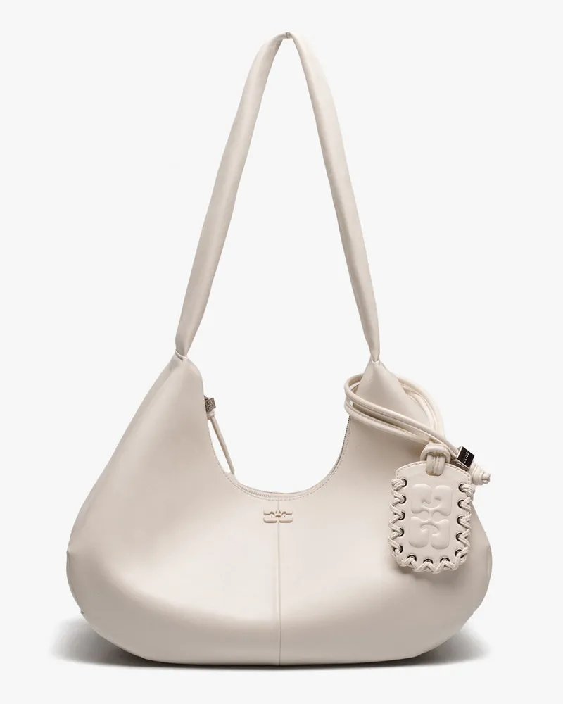 Ganni Cremeweiße mittelgroße Hobo-Tasche weiß Weiß
