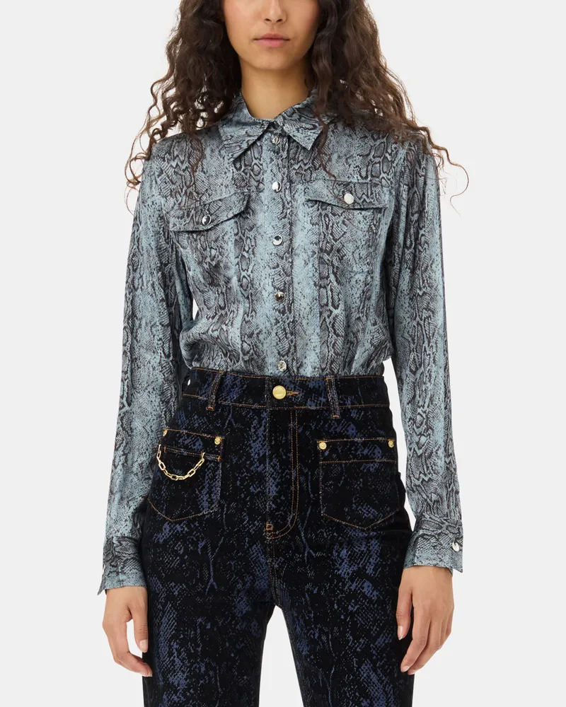 Ganni blau Snake Printed Hemd Viskose - Größe Blau