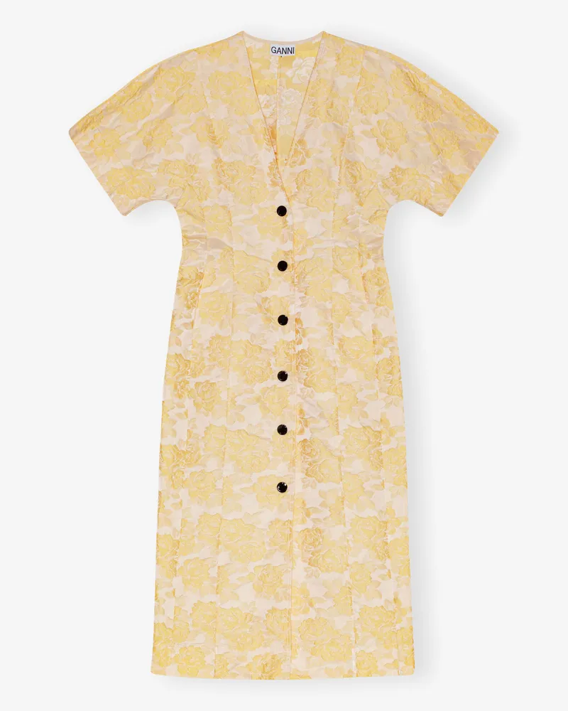 Ganni Gelbes botanisches Jacquard Midikleid - Größe gelb Gelb