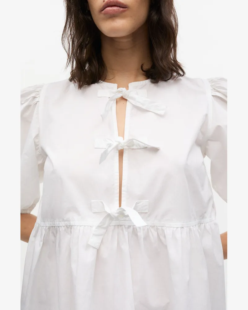 Ganni weiß Weißes Minikleid aus Baumwollpopeline mit Bindebändern Bio-Baumwolle - Größe Weiß