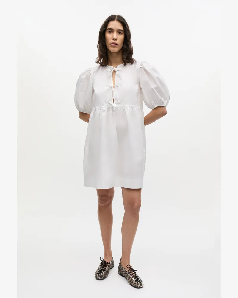 Ganni weiß Weißes Minikleid aus Baumwollpopeline mit Bindebändern Baumwolle - Größe Weiß