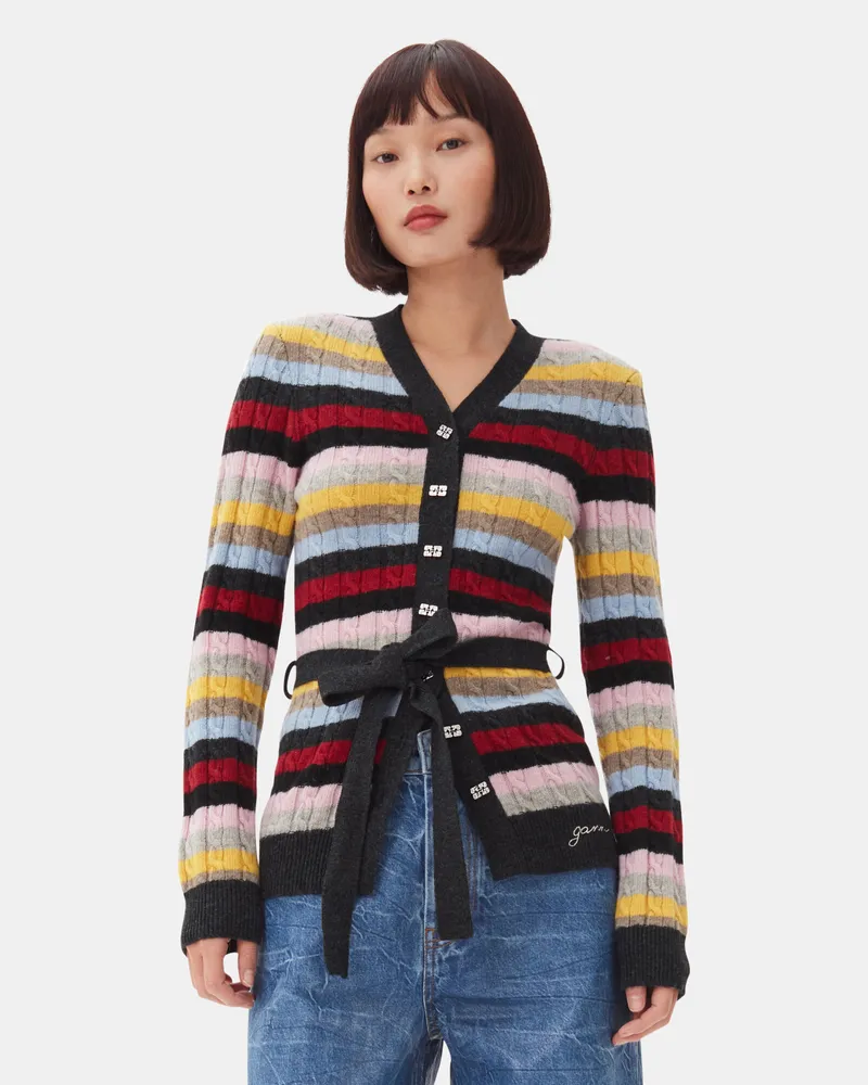 Ganni Multicolour Stripe Belt Strickjacke - Größe gemischt Gemischt