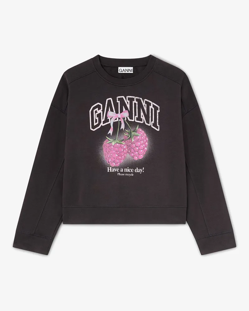Ganni gemischt Sweatshirt mit Rundhalsausschnitt und Himbeerprint Bio-Baumwolle - Größe Gemischt