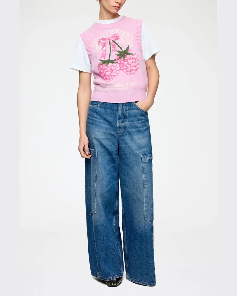 Ganni Weste aus grafischer Wolle rosa Rosa