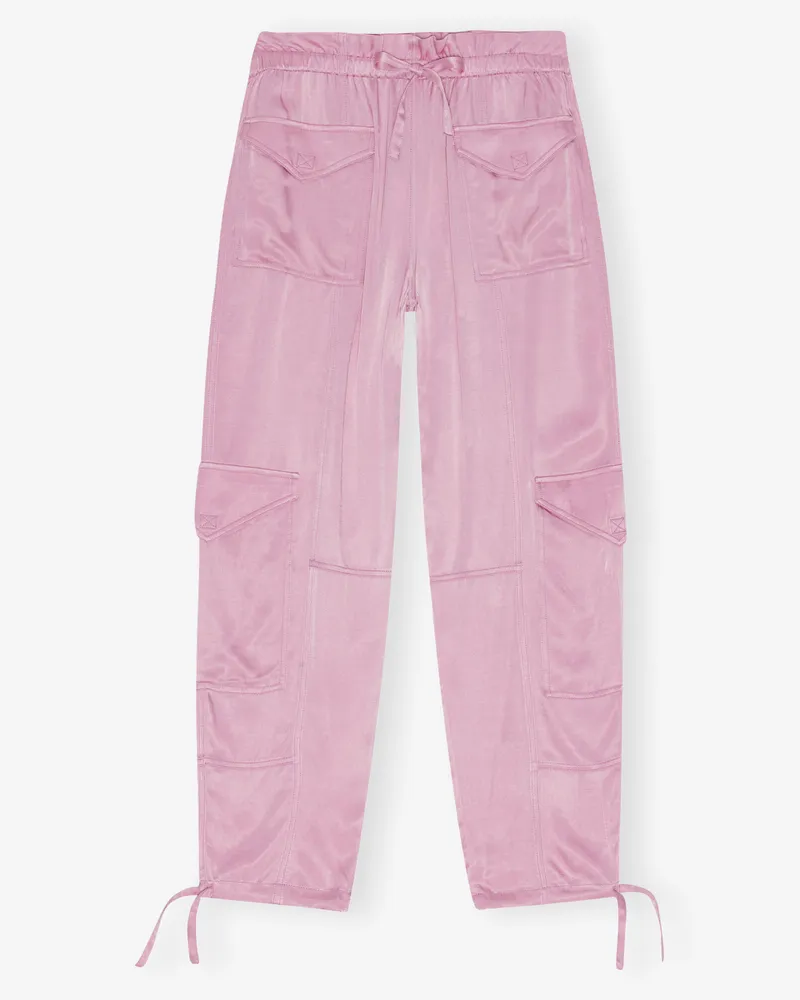 Ganni Bleached Mauve Rosa gewaschene Satin-Hose Cupro - Größe Bleached