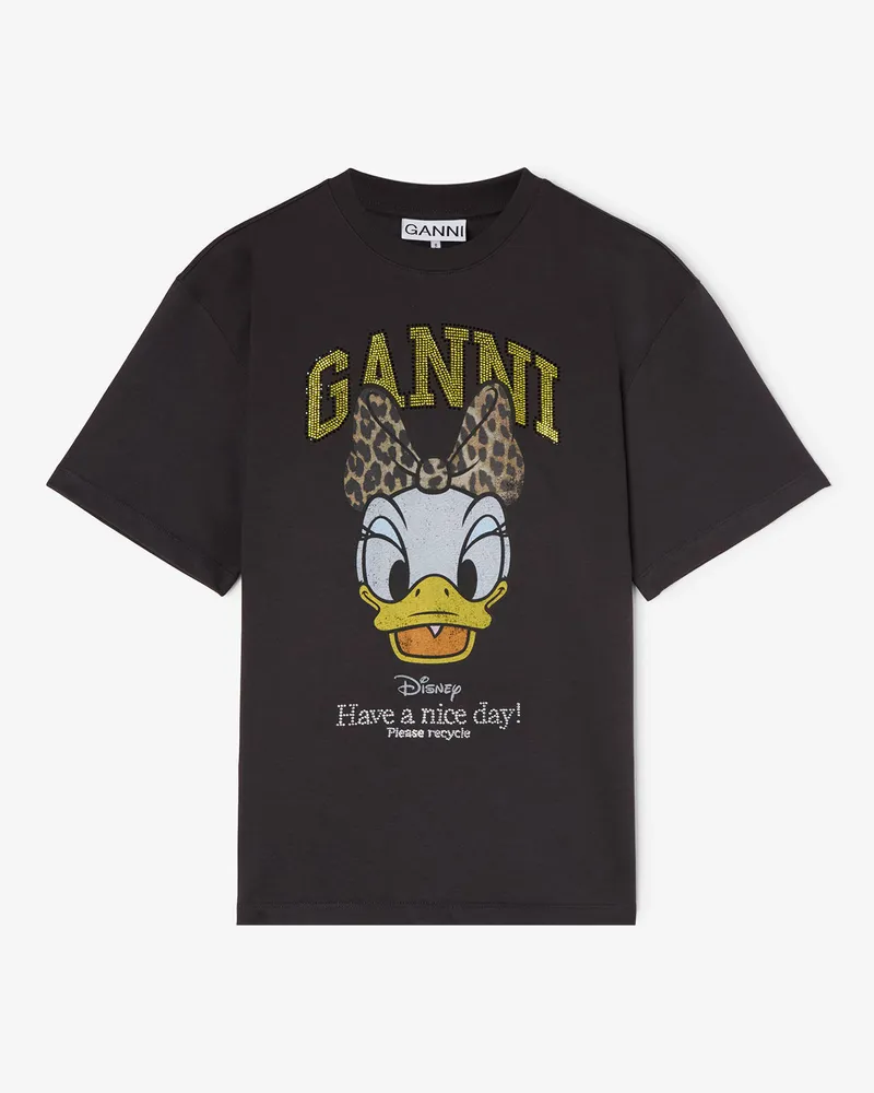 Ganni Schwarzes „ x Disney" T-Shirt mit Daisy-Duck-Print - Größe gemischt Gemischt