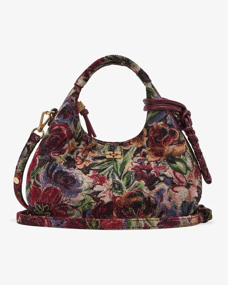 Ganni Mini-Hobo-Tasche aus Gobelin-Stoff Tawny Port Tawny
