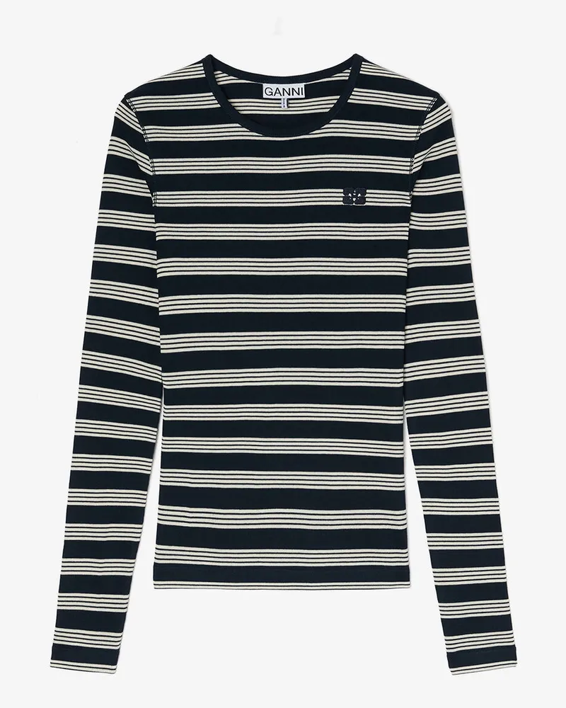 Ganni marineblau Geripptes Langarmshirt mit Streifen Bio-Baumwolle - Größe Marineblau