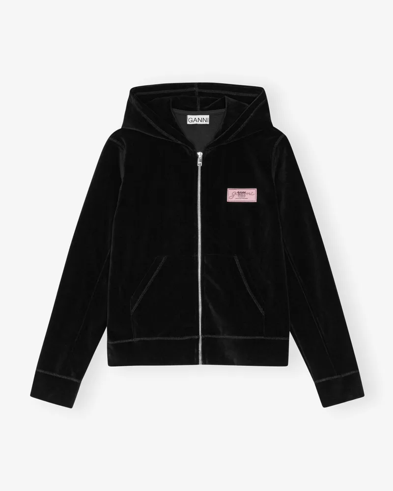 Ganni Dicke Velours Zip-Hoodie schwarz Schwarz