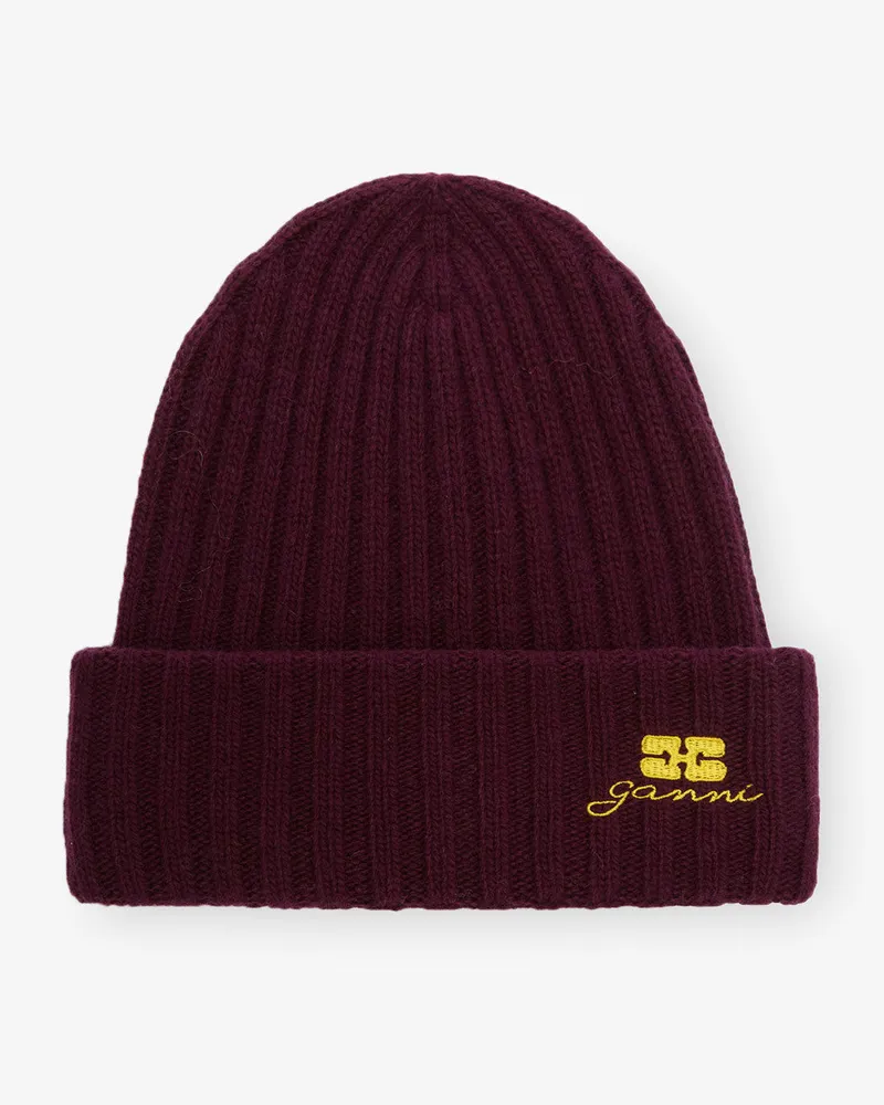 Ganni Burgunderrote Wollstrickmütze burgunderrot rot Burgunderrot
