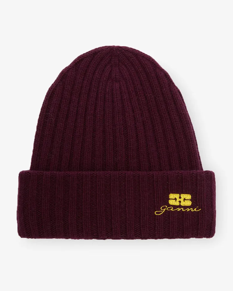 Ganni Burgunderrote Wollstrickmütze burgunderrot rot Burgunderrot