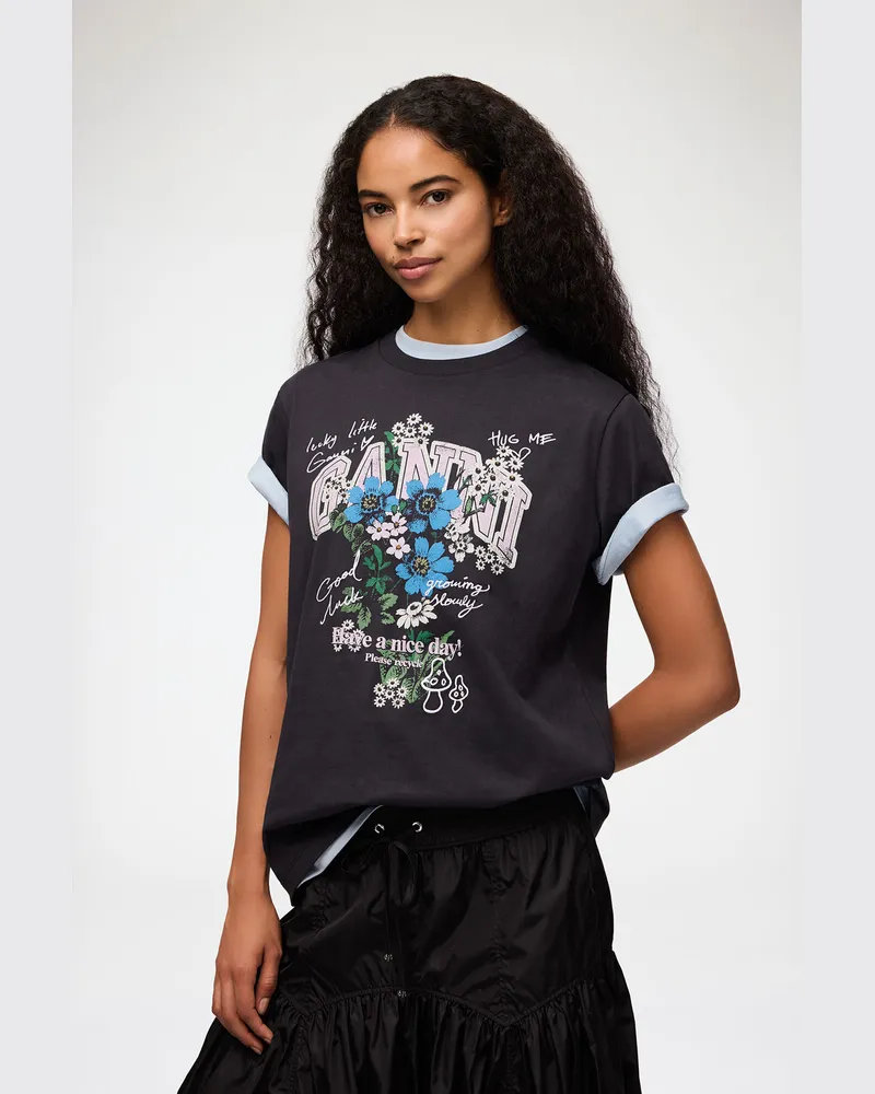 Ganni gemischt T-Shirt mit Blumen Bio-Baumwolle - Größe Gemischt