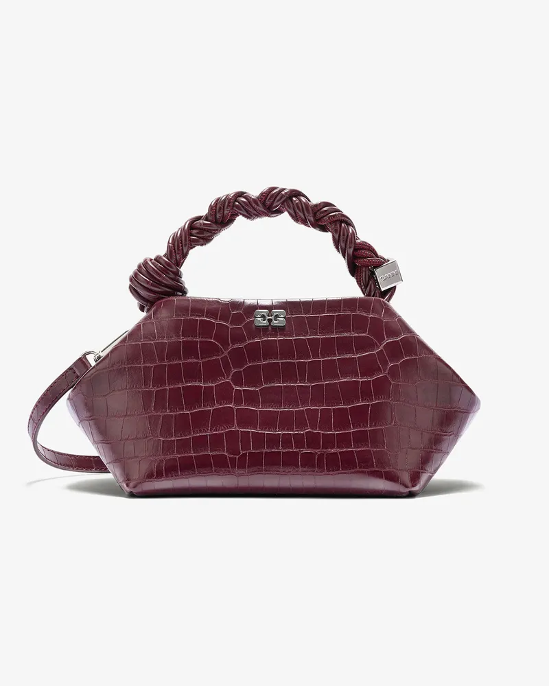 Ganni Kleine, burgunderrote Bou-Tasche in Kroko-Optik burgunderrot rot Burgunderrot