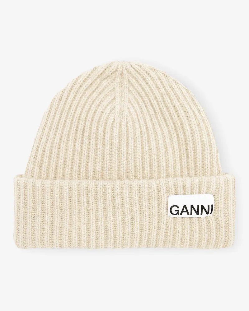 Ganni Oversized Woll-Rippstrickmütze beige Beige
