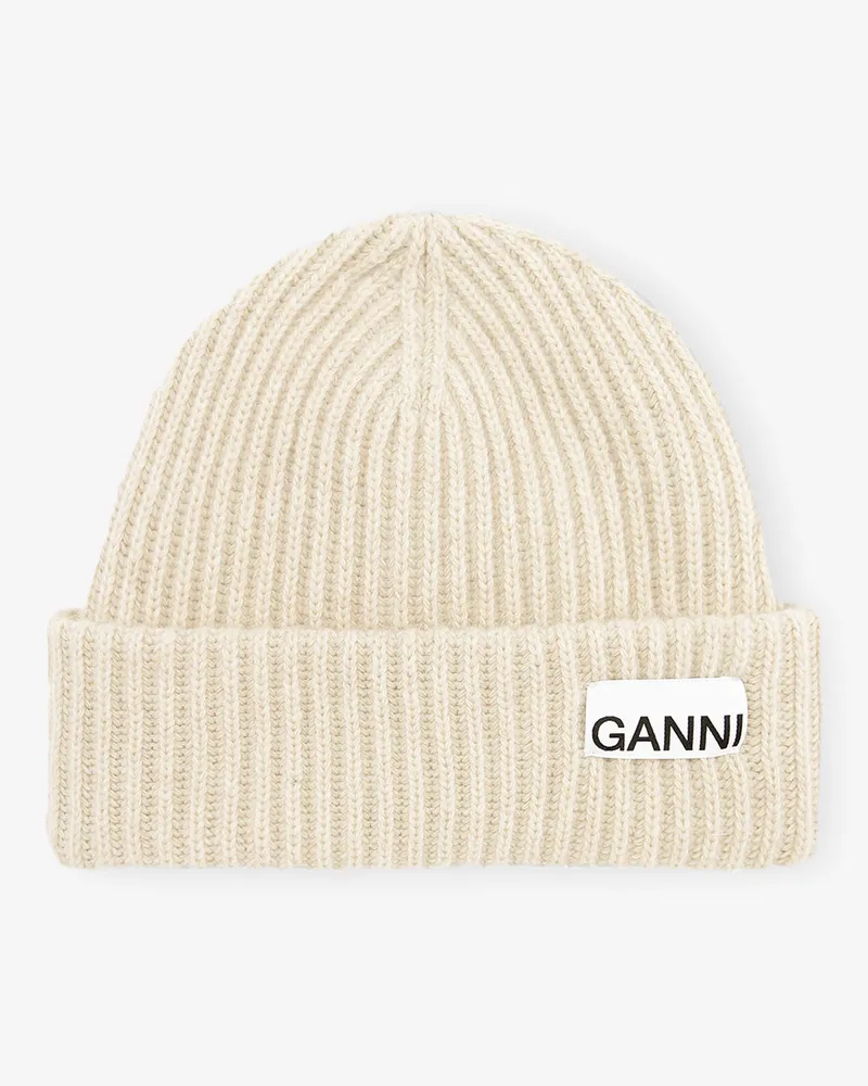 Ganni Oversized Woll-Rippstrickmütze beige Beige