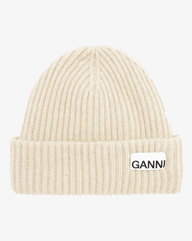 Ganni Oversized Woll-Rippstrickmütze beige Beige