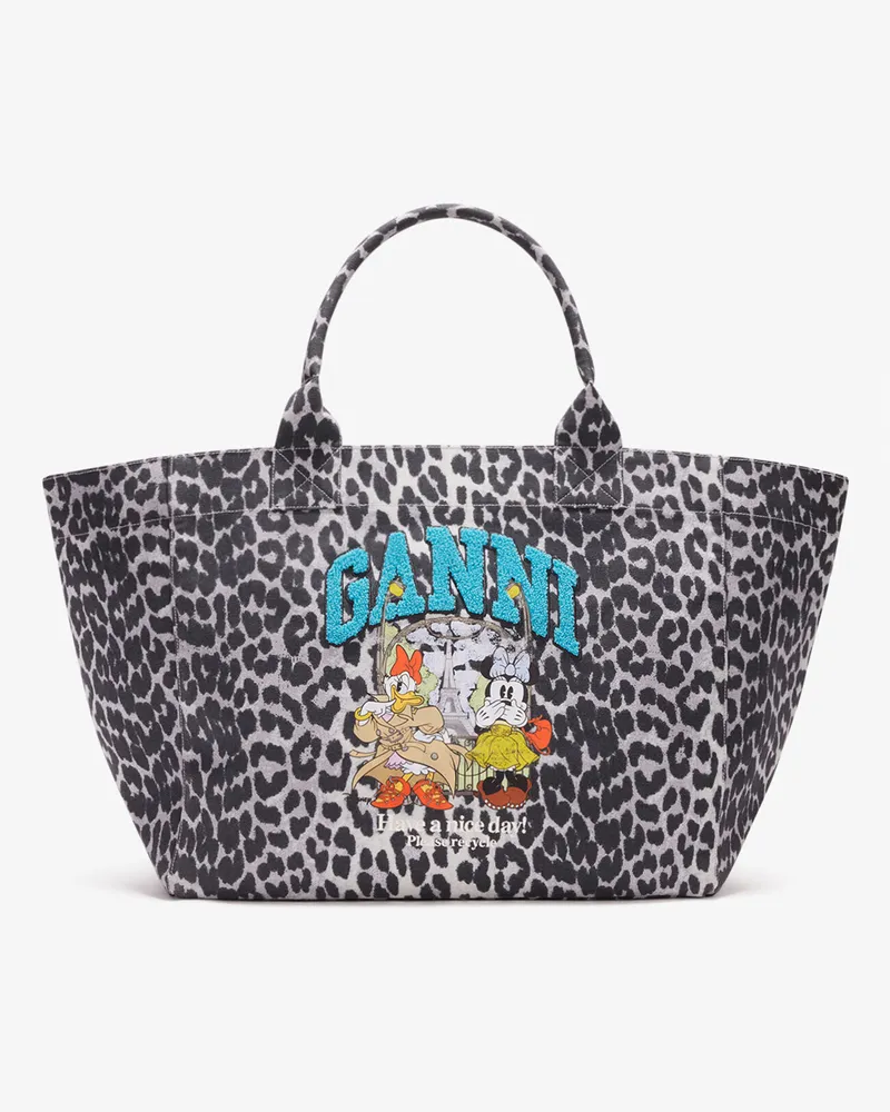 Ganni XXL-Shopper mit Minnie Maus und Daisy Duck silberfarben 
