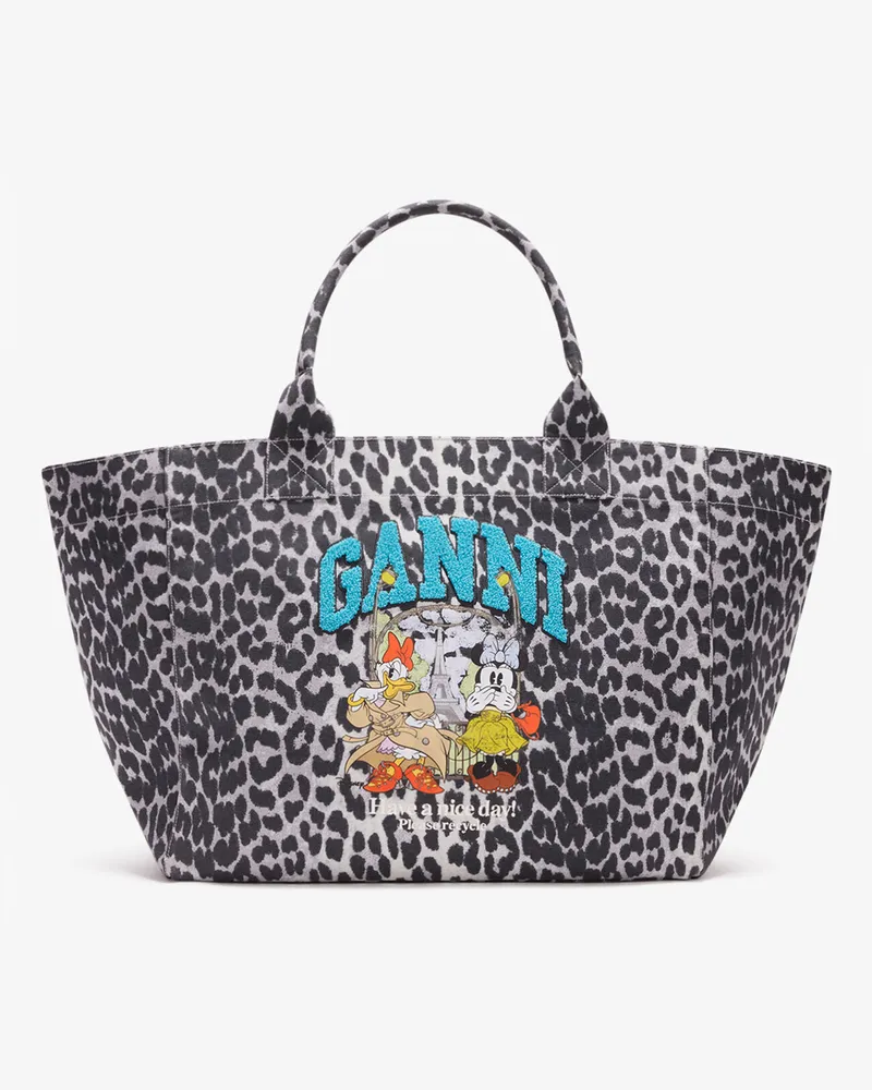 Ganni XXL-Tragetasche mit Minnie Maus und Daisy Duck silberfarben 