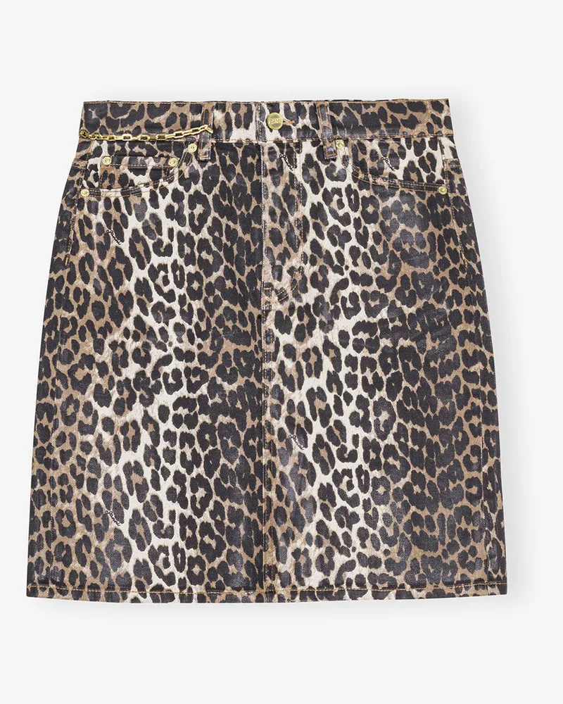 Ganni gemischt Leopard Foil Print Denim Rock Bio-Baumwolle - Größe Gemischt