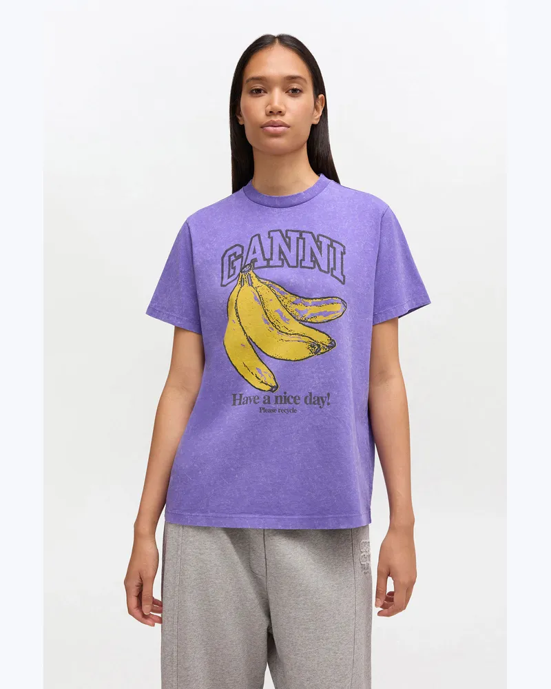 Ganni lila T-Shirt mit Vintage-Waschung Recycelte Baumwolle - Größe Lila