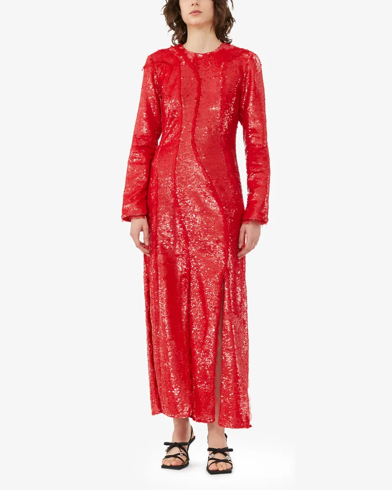 Ganni Maxikleid mit roten Pailletten - Größe rot Rot