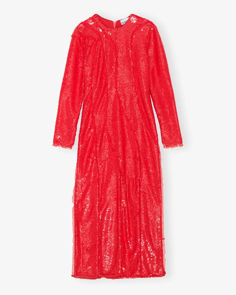 Ganni Maxikleid mit roten Pailletten - Größe rot Rot