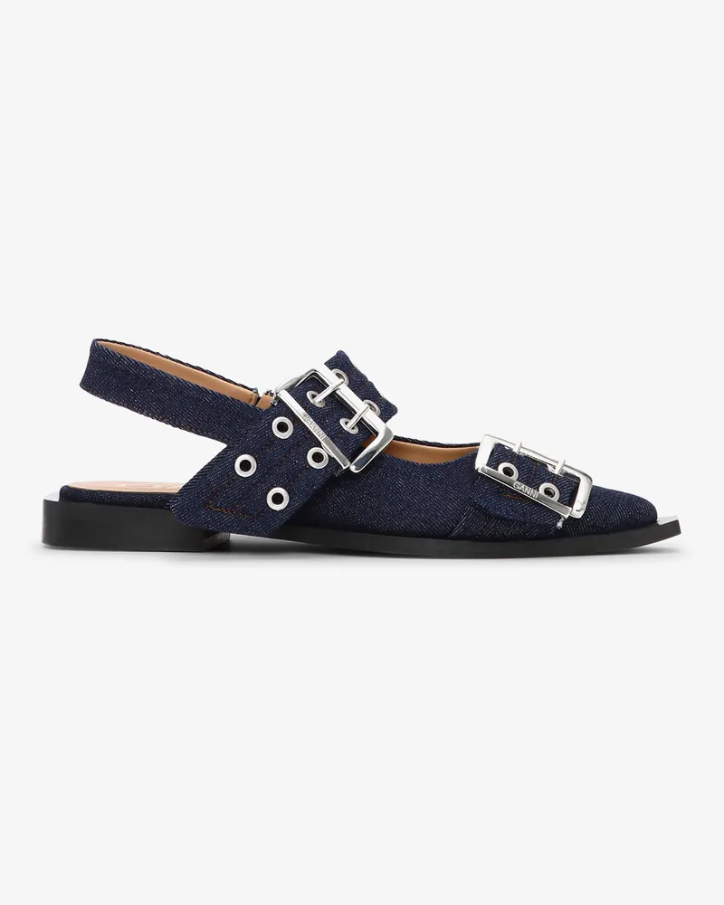 Ganni blau Denim Feminine Buckle Ballerinas Recycelte Baumwolle - Größe Blau