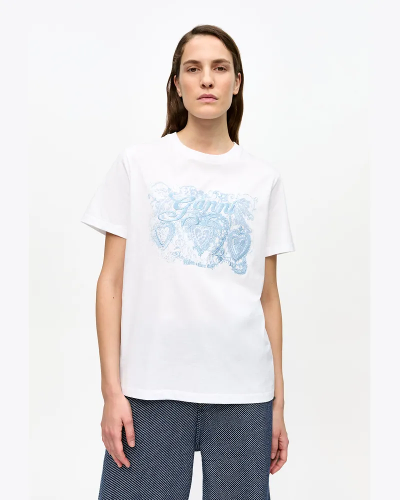 Ganni weiß Weißes Jersey-T-Shirt mit Tattoo-Spitze Baumwolle - Größe Weiß