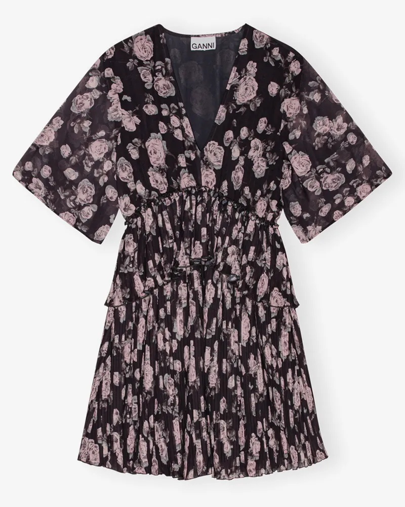 Ganni Bedrucktes, plissiertes Georgette Mini-Kleid mit Blumenmuster - Größe gemischt Gemischt