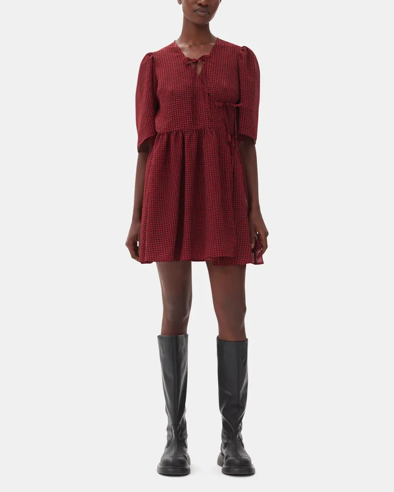 Ganni rot Sheer Tie String Wrap Kleid - Größe Rot