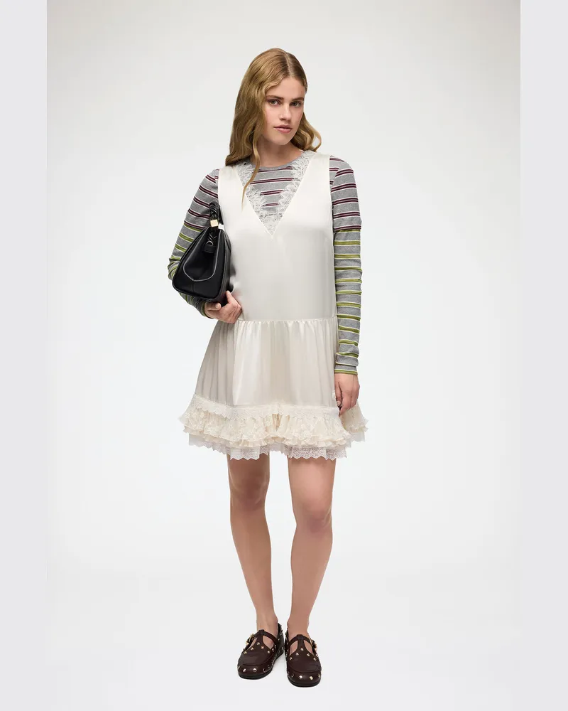Ganni Kleid aus Spitzensatin weiß Weiß