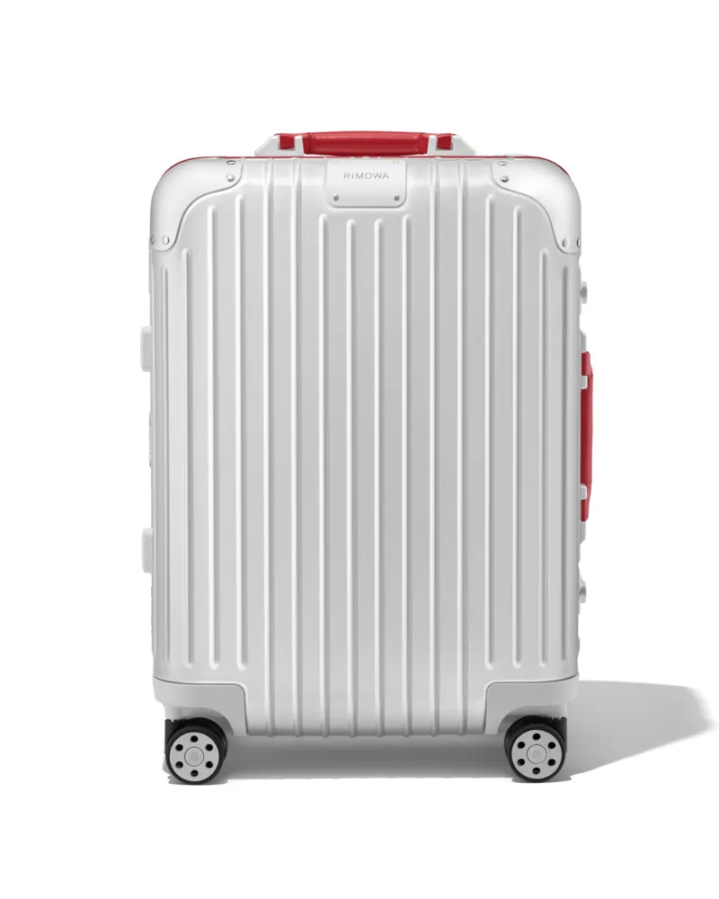 Rimowa Original Cabin Twist Koffer in Silber und Rot - Aluminium Silber