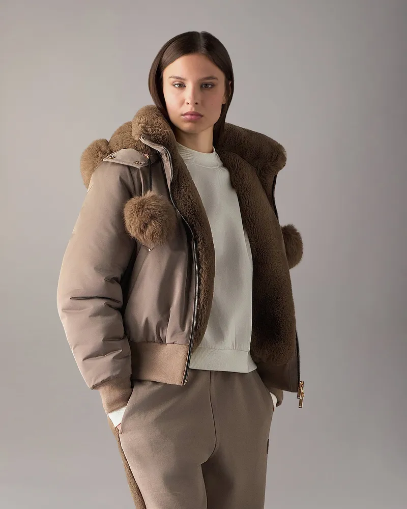 Moose Knuckles Luxe Satin Wende - Bomberjacke Für Damen Aschgrau