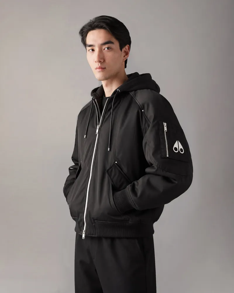 Moose Knuckles Georgie Satin-bomberjacke - Farbe: Schwarz - Für Herren Schwarz
