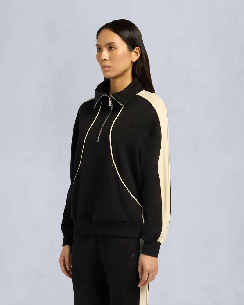 Moose Knuckles FAIRMONT SWEATSHIRT MIT KURZEM REIßVERSCHLUSS-SCHWARZ / KNOCHEN Schwarz