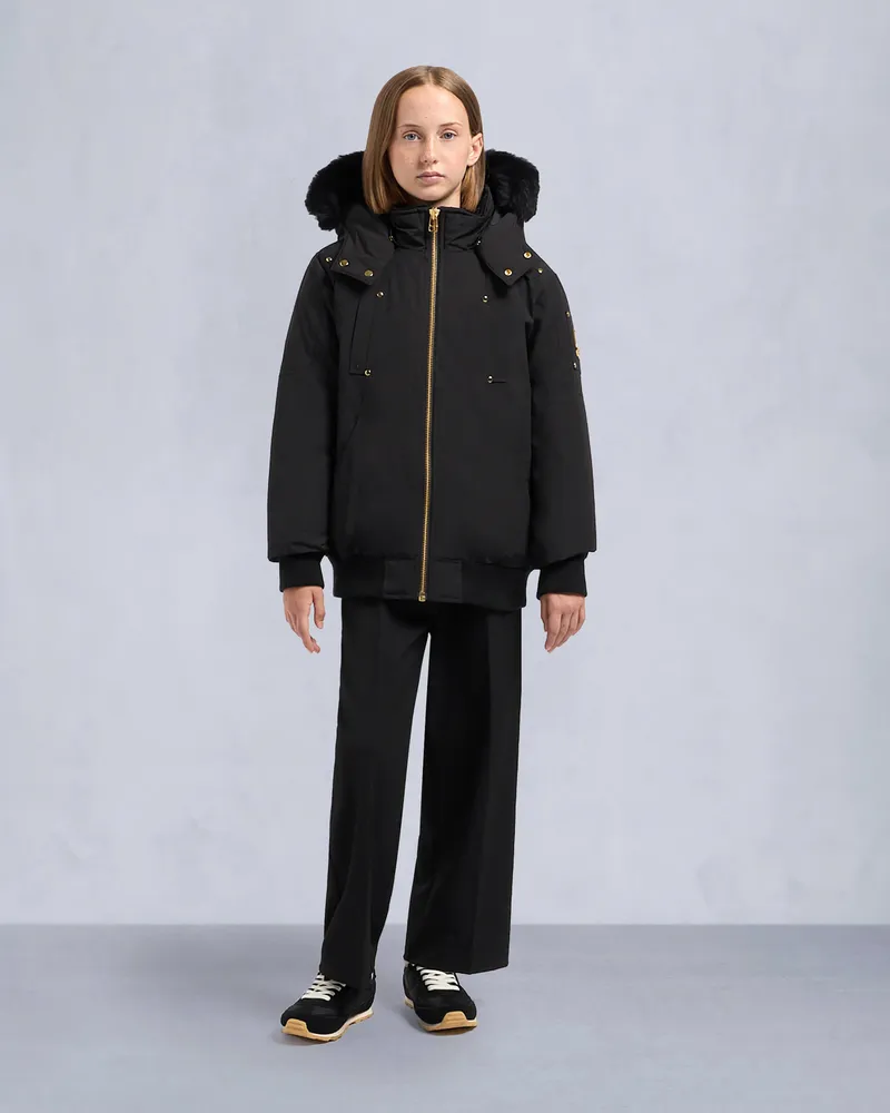 Moose Knuckles Gold Series Original Down Bomberjacke Für Kinder Schwarz