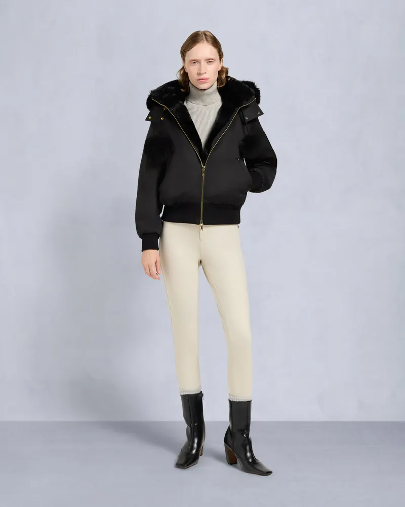 Moose Knuckles Original Satin Debbie Bomberjacke Gold Series Für Damen Schwarz