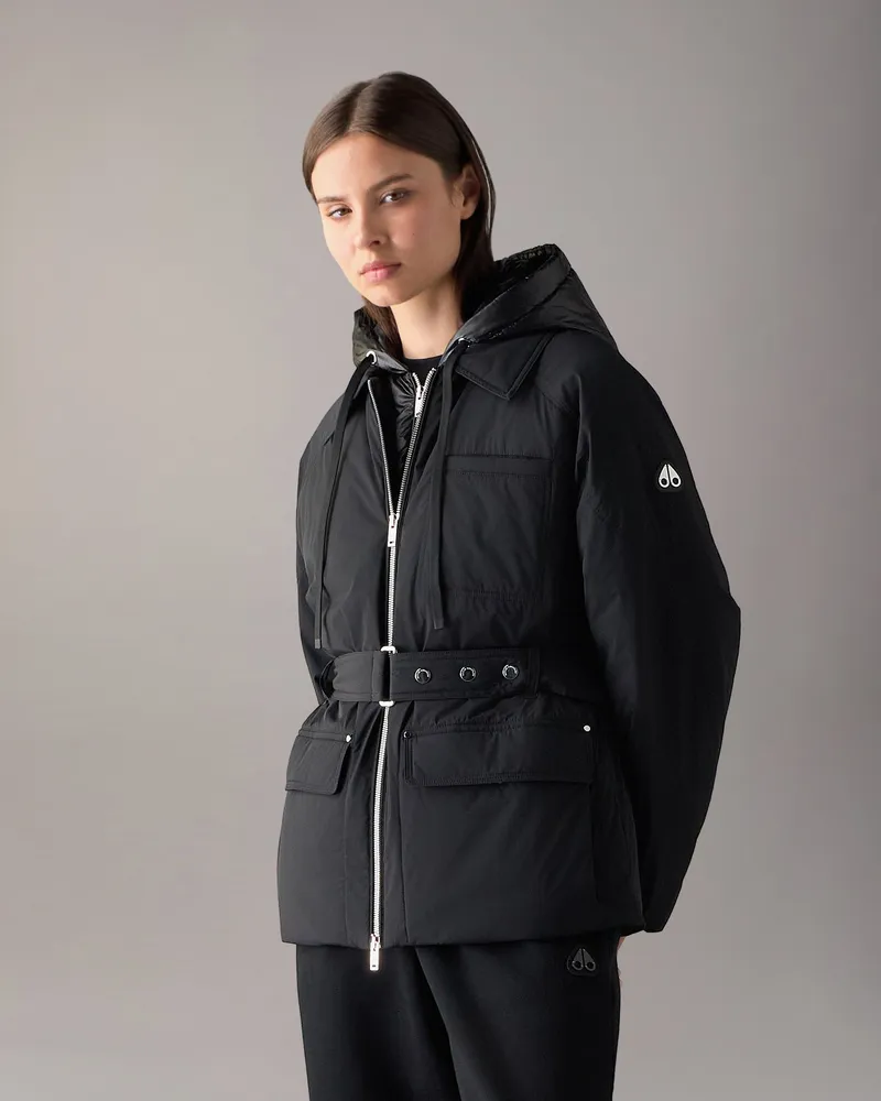 Moose Knuckles Tegan Belted 3q Daunenparka Für Damen Schwarz