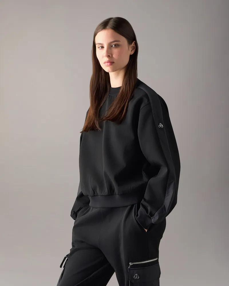 Moose Knuckles Mixed Media Sweatshirt Mit Rundhalsausschnitt Für Damen Schwarz