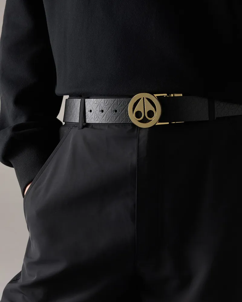 Moose Knuckles Gold Series Icon Ledergürtel Mit Rundem Logo Gold